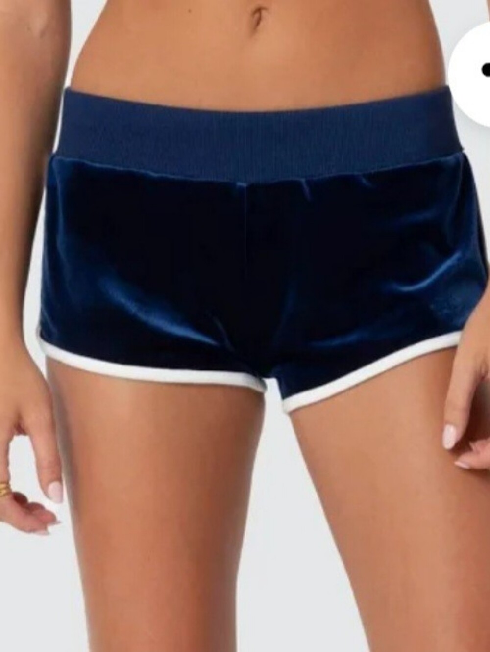 Edikted Navy Blue Velvet Athletic Shorts with White Trim